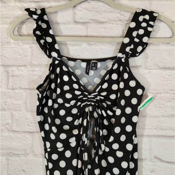 A Vero Moda Women's Black White Polka Dot Ruched Cut Out Tie Mini Dress NWT S - Picture 5 of 13